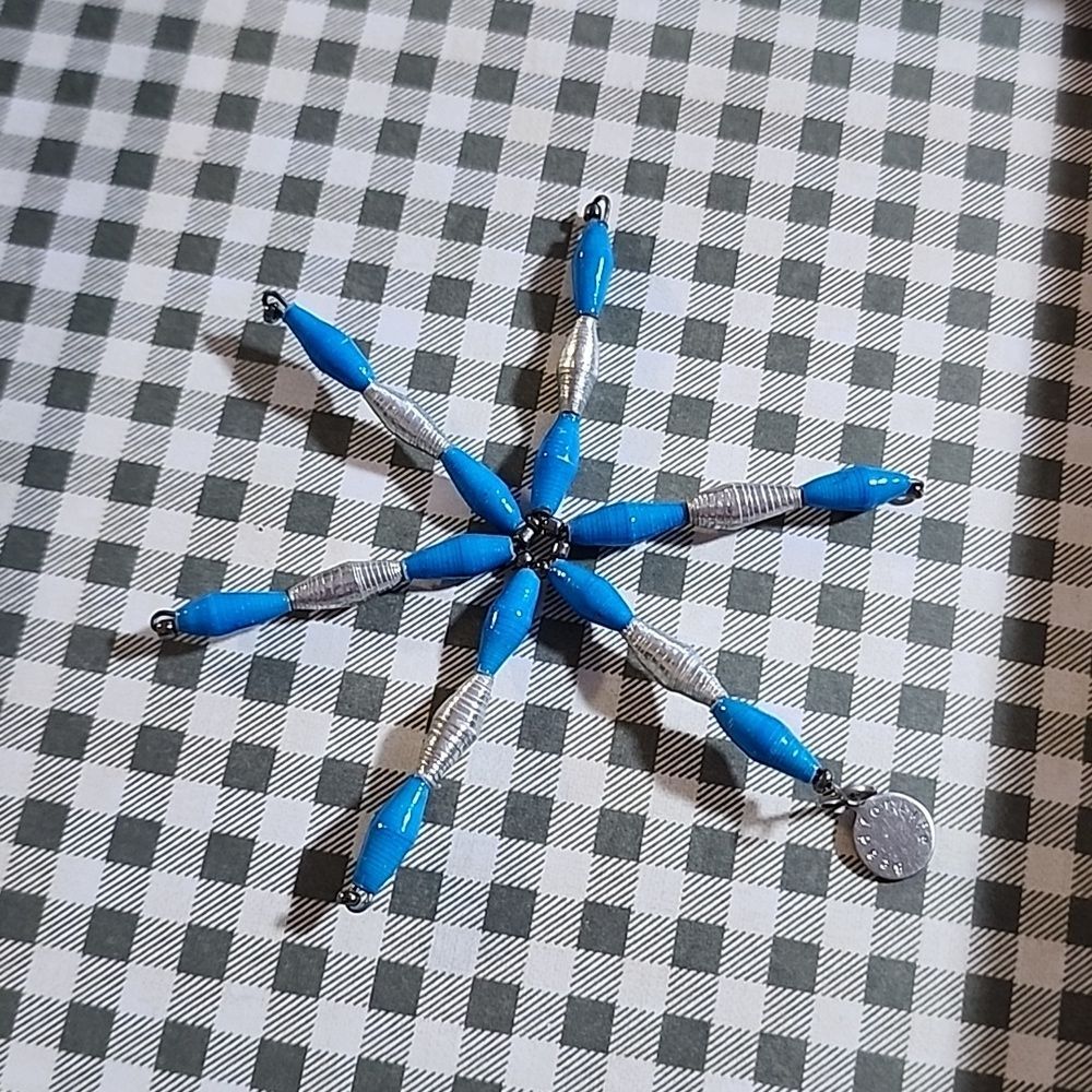 BeadforLife Star Ornament Made in Uganda Blue & Silver